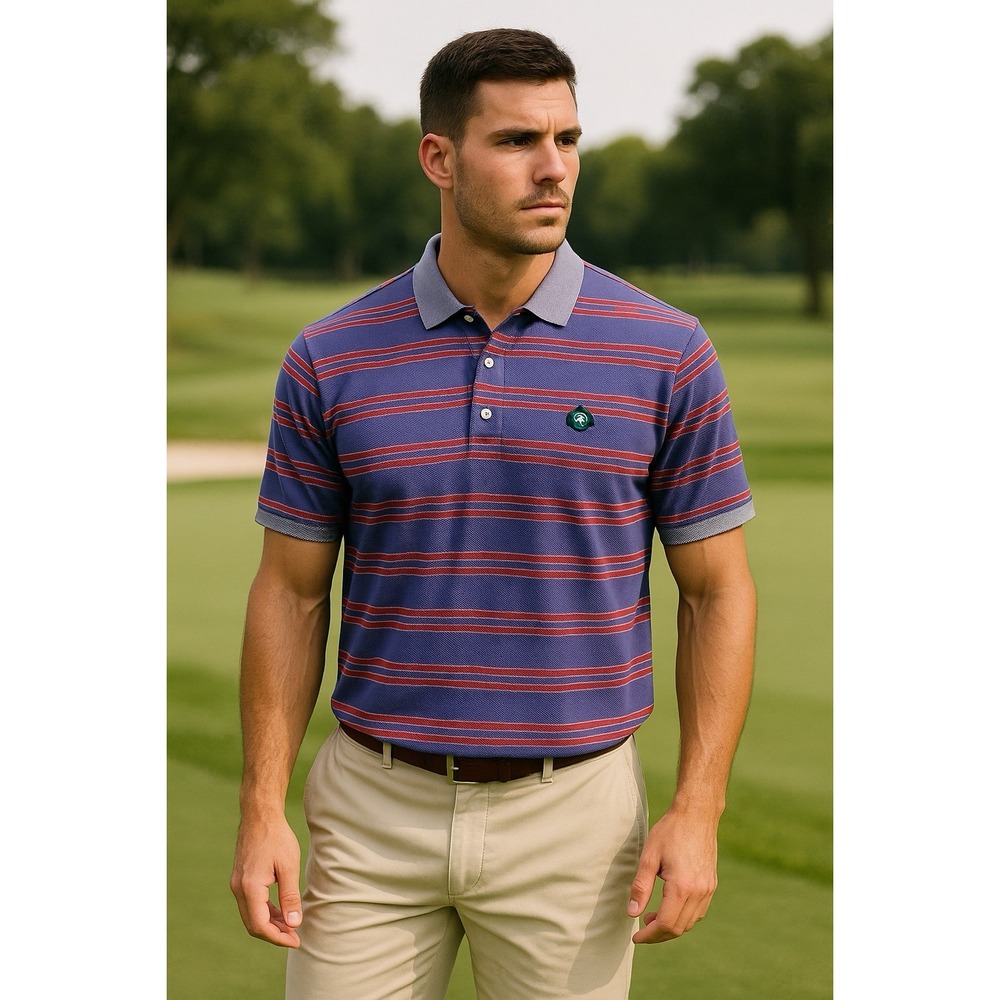 Brooks Brothers Polo Shirt Mens Medium Blue Red Striped Casual St Andrews Links
